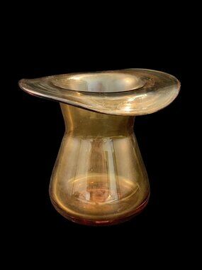 Vintage Amber Art Glass Vase Jar Candle Holder Ruffle FLANGE  Small Hand Blown